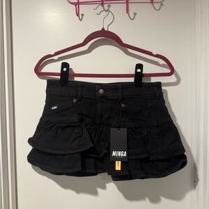 Minga London Black Tiered Ruffle Women's Mini Skirt